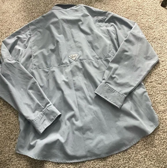 Columbia Mens Powder Blue Pfg Upf Button Up Long Sleeve Shirt Size Large - Picture 3 of 7